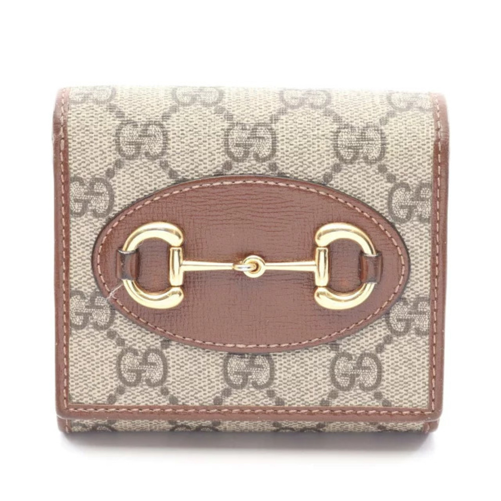 Gucci Horsebit GG Supreme Bi fold Wallet Leather Canvas Beige Cream Brown
